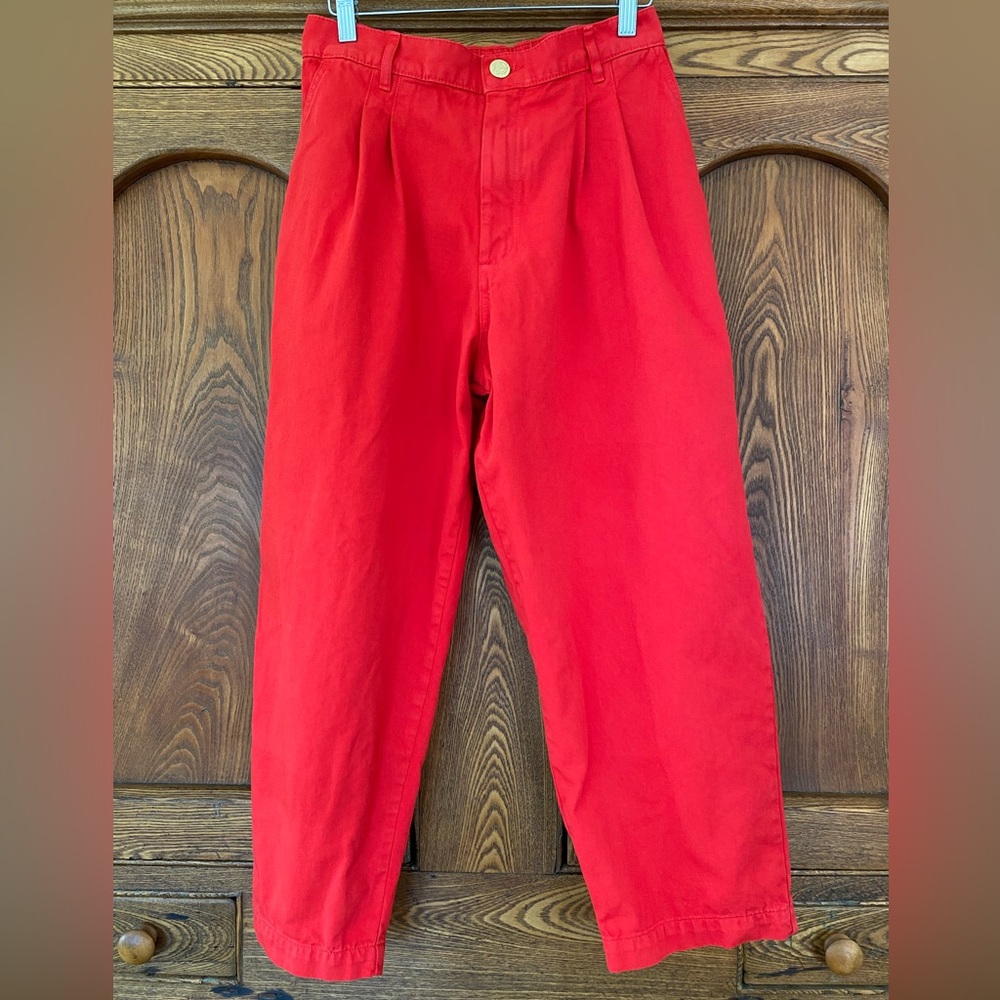 Big Bud Press Trousers petite S small red cotton twill high waist pants